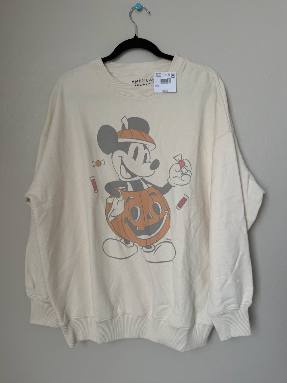 American Eagle Outfitters Cream Crewneck Mickey Pumpkin Graphic Sweatshirt